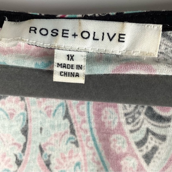 Rose & Olive Floral Short Sleeved Top -Size 1X - Picture 4 of 8